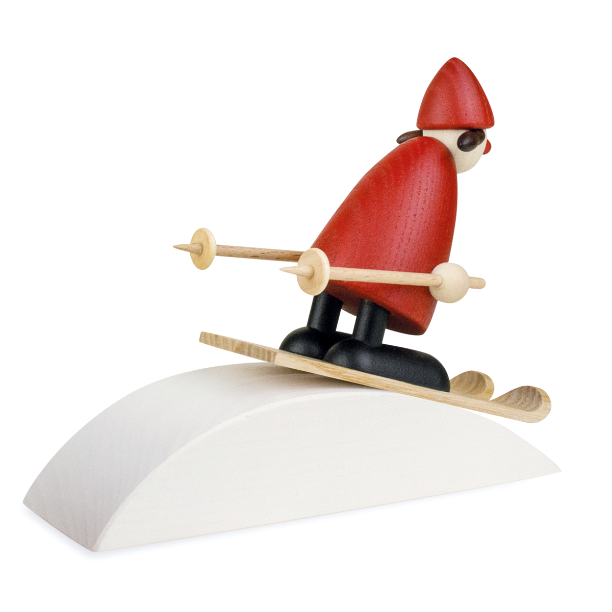 Weihnachtsfrau auf Ski mit Schneehügel, klein