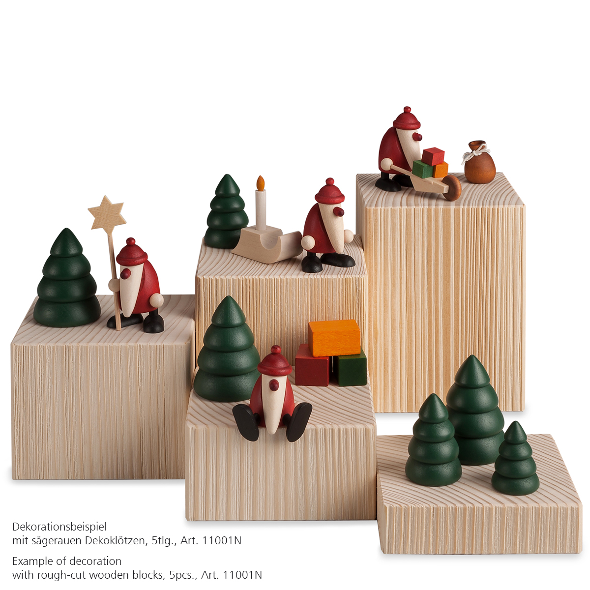 Miniaturset 1 | Weihnachtsmann auf Kante sitzend mit Baum und Geschenken