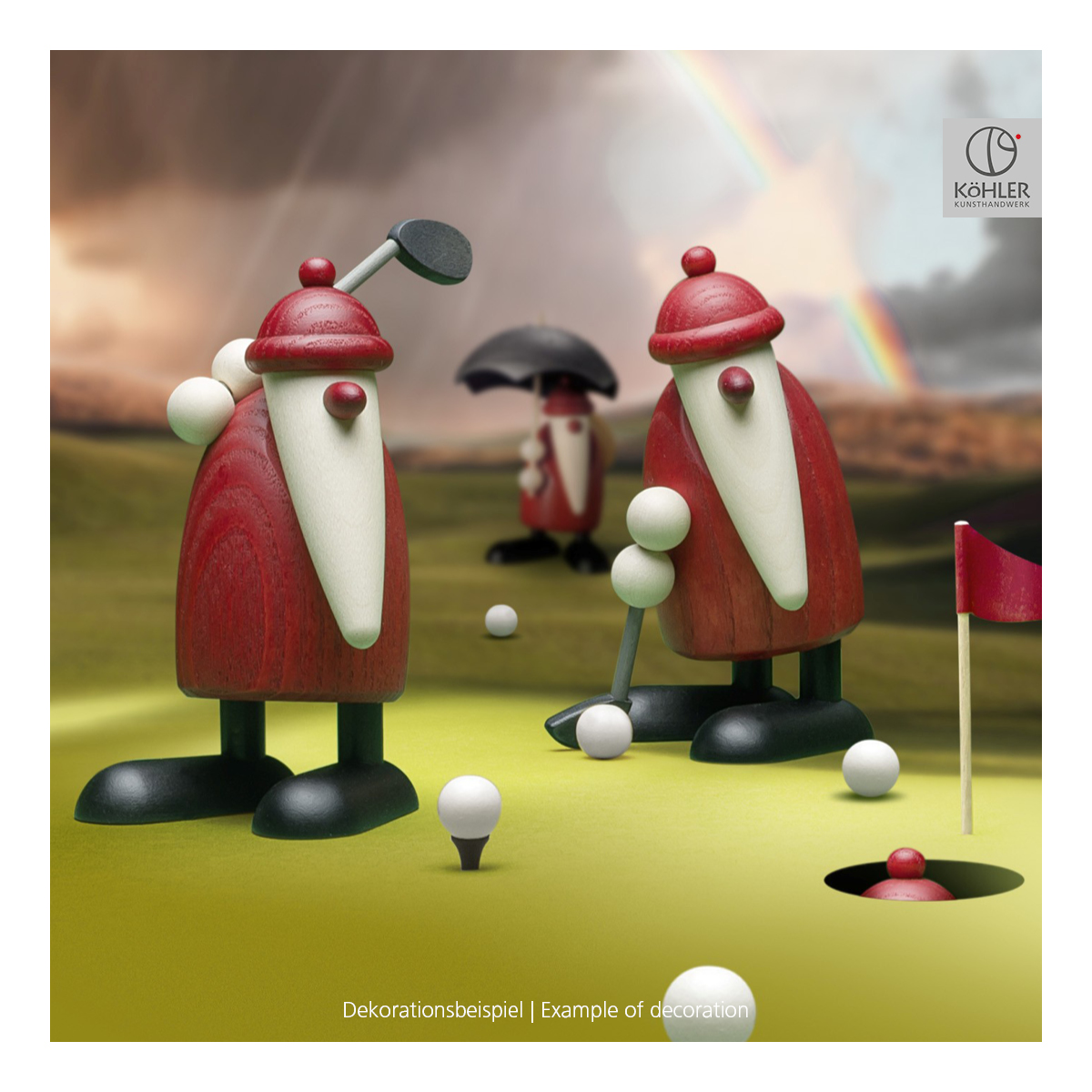 Santa Claus with golf club holding down, small