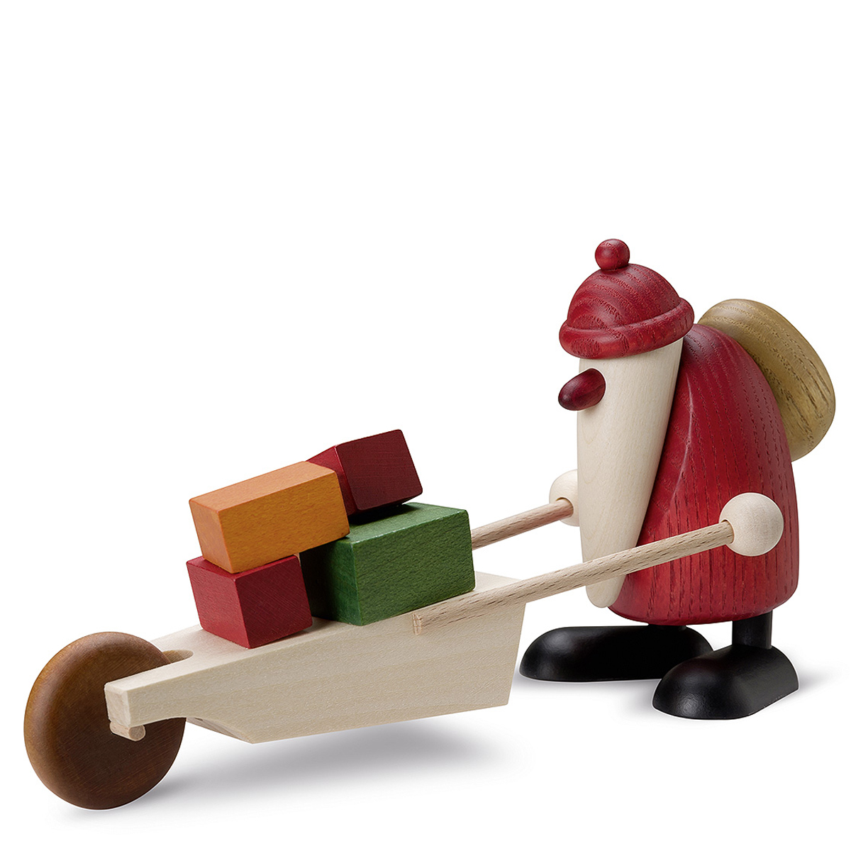 Santa Claus with presents on a wheelbarrow, small