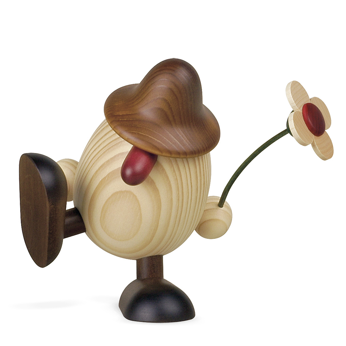 Egghead Father Alfons sitting/dancing, with flower, brown