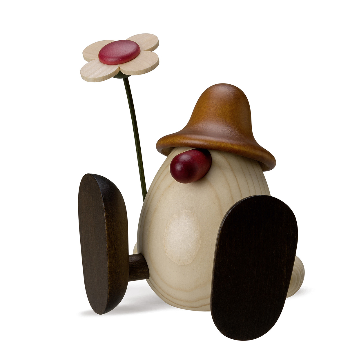 810B_braun_lb Eierkopf Erwin mit Blume sitzend, braun
