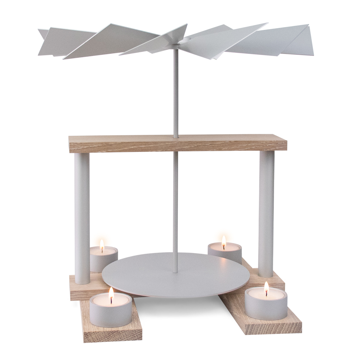 Table pyramid LUMA oak aluminum, with tea light holders