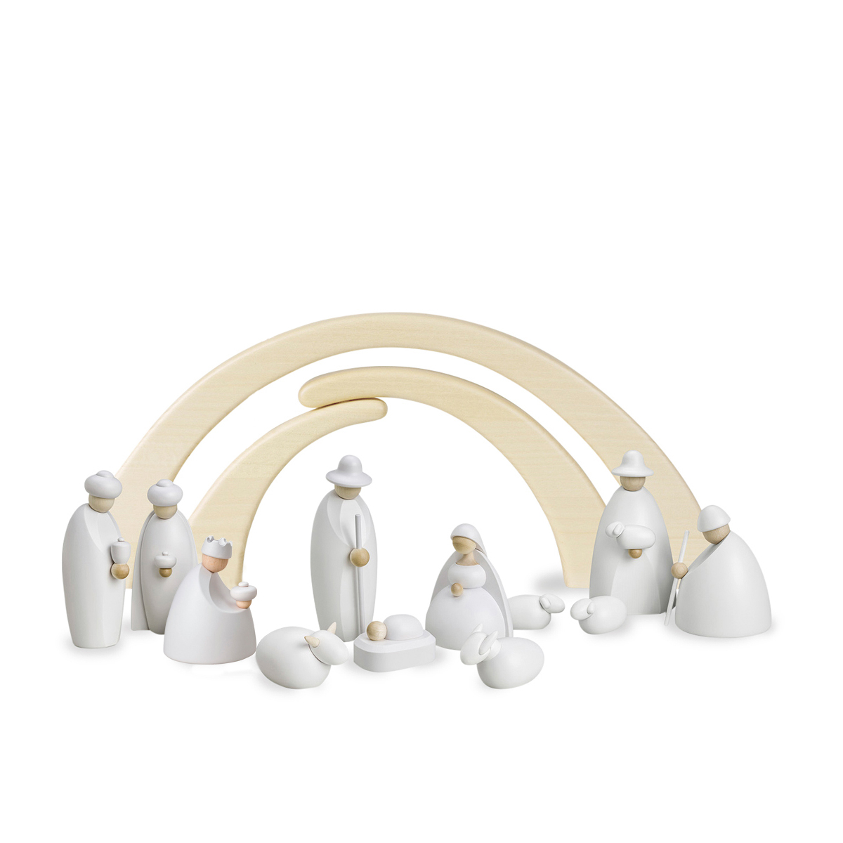 bk100w_bk200 12 Krippenfiguren mit Stall als Set, klein, weiß