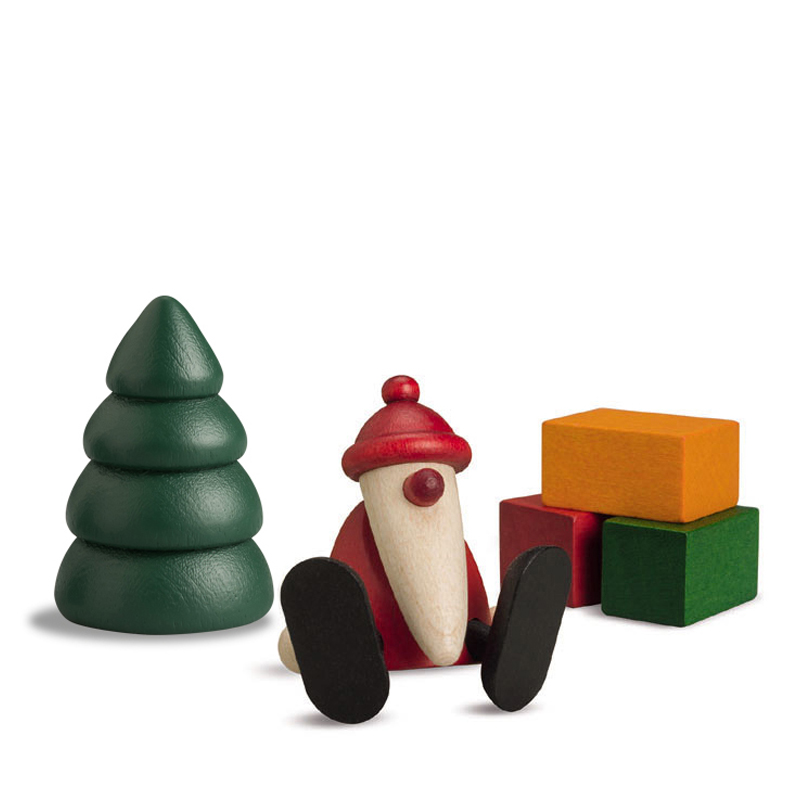 bk11680mM4ykcbLfKLGG Miniaturset 1 | Weihnachtsmann auf Kante sitzend mit Baum und Geschenken