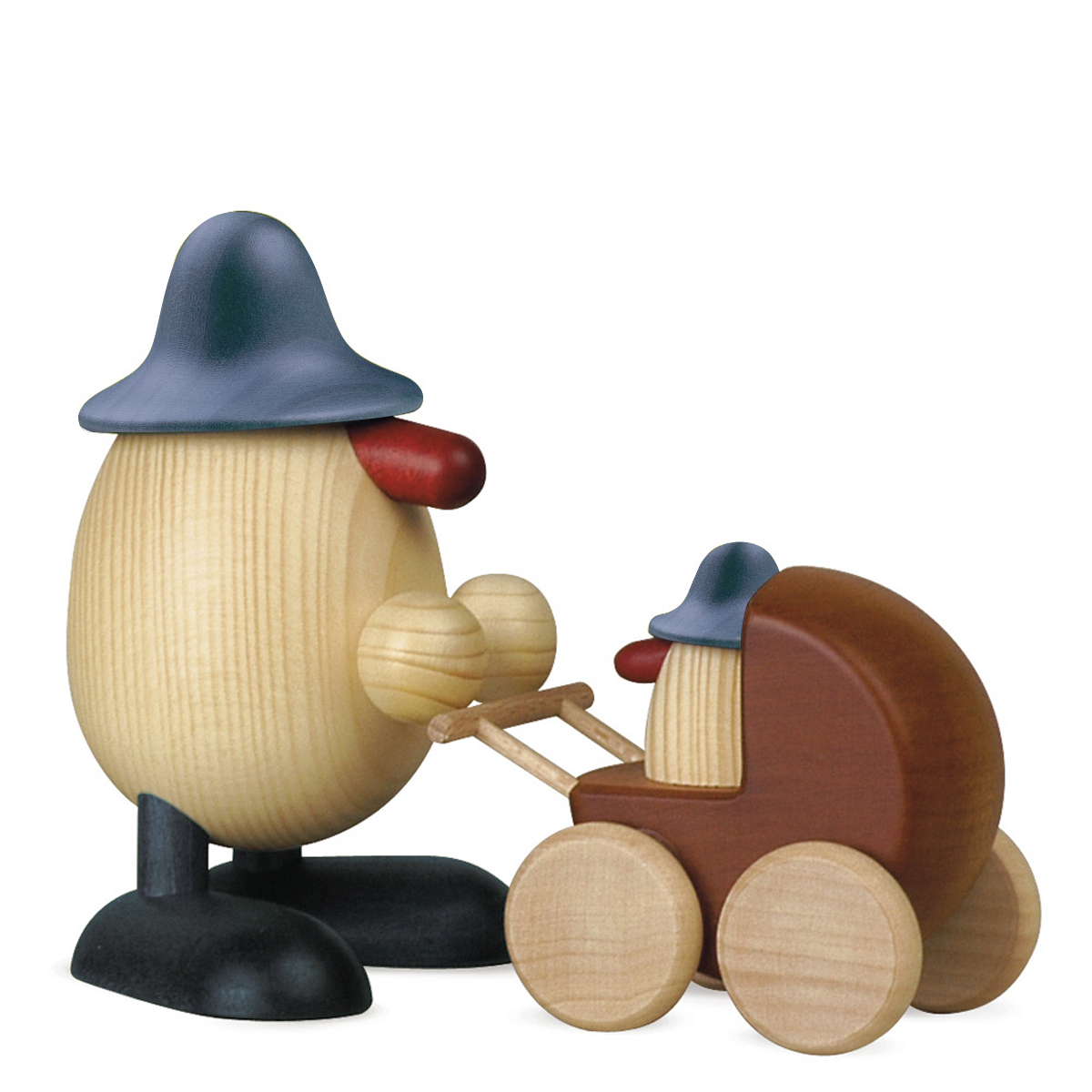 8070blau_bk Eierkopf Rudi mit Kinderwagen, blau