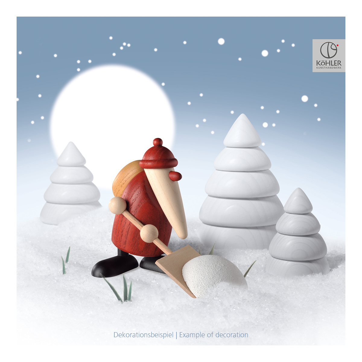 Santa Claus holding a snow shovel, small