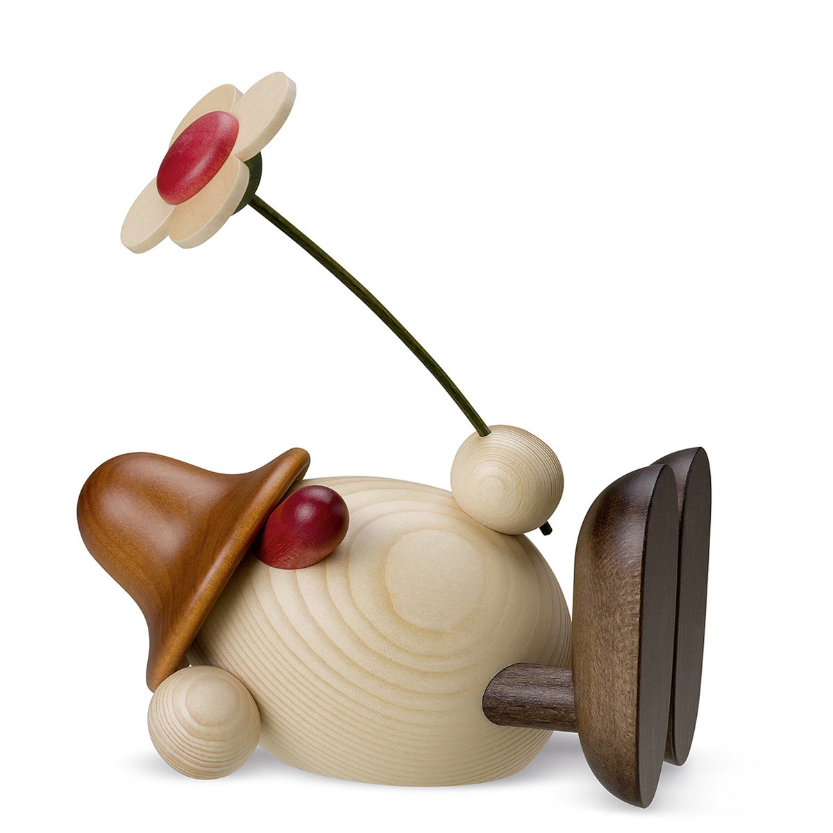 Eierkopf Oskar mit Blume liegend, braun