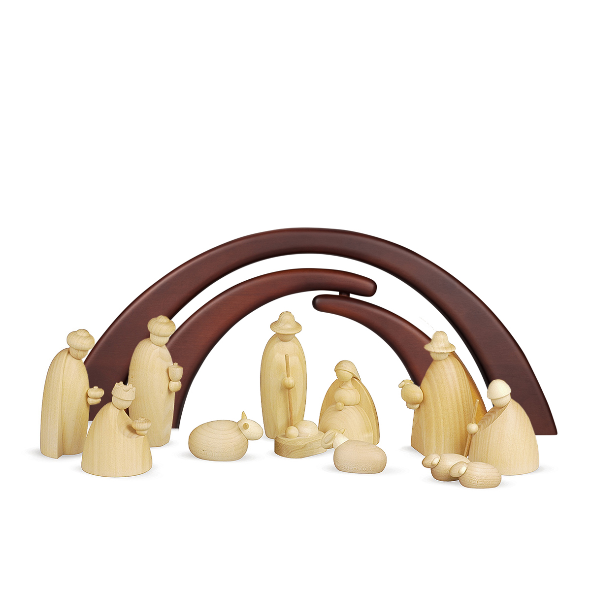 100N-200N_lb 12 Krippenfiguren mit Stall als Set, klein, natur