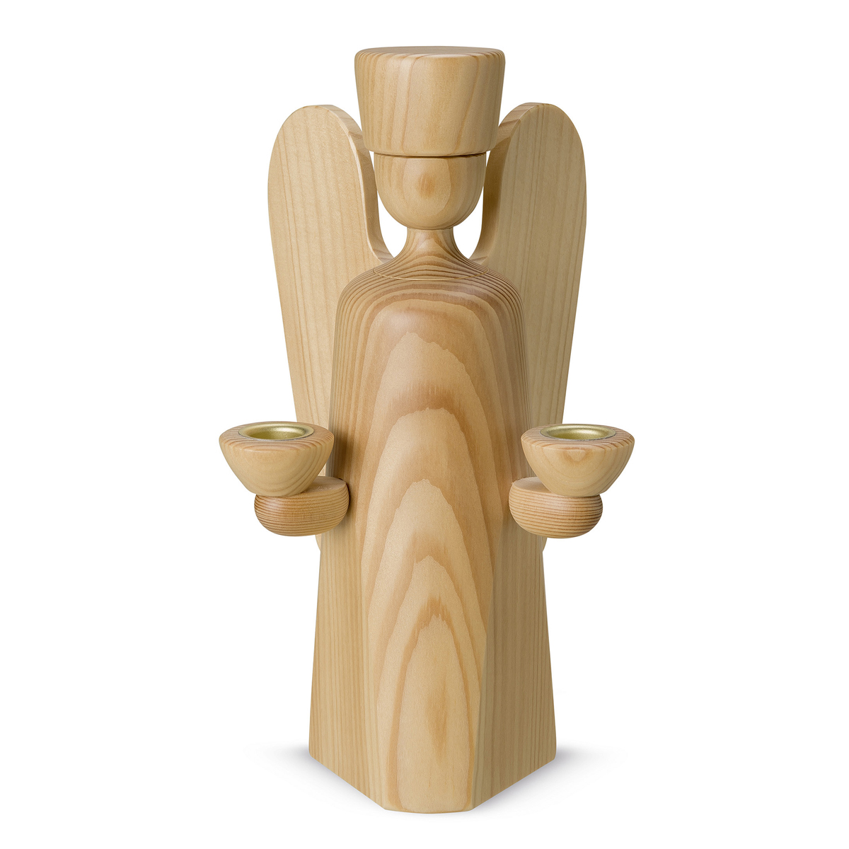 Angel candle holder, large, natural wood