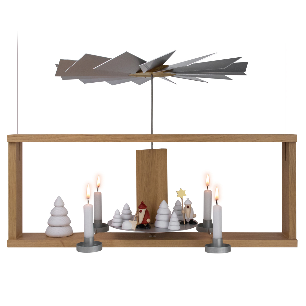 Hängepyramide Eiche geölt mit Miniaturset 4 + W1 und Winterbaum Hängepyramide Eiche geölt mit Miniaturset 4 + W1 und Winterbaum