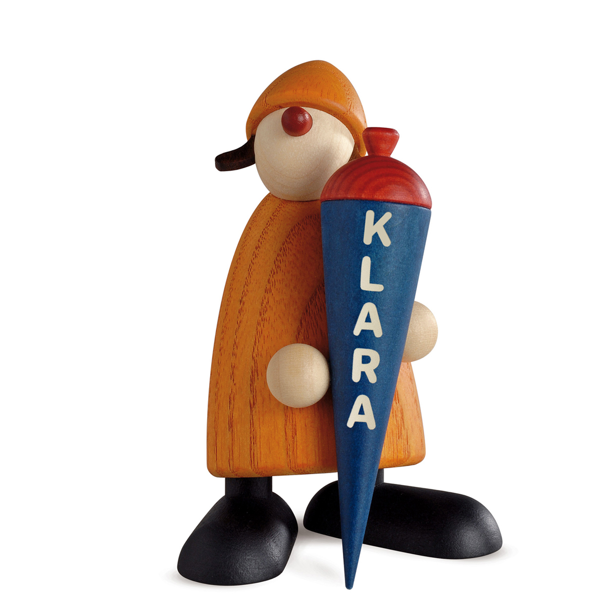 50121gelb_PERSO Gratulantin Klara mit Zuckertüte, gelb, personalisiert