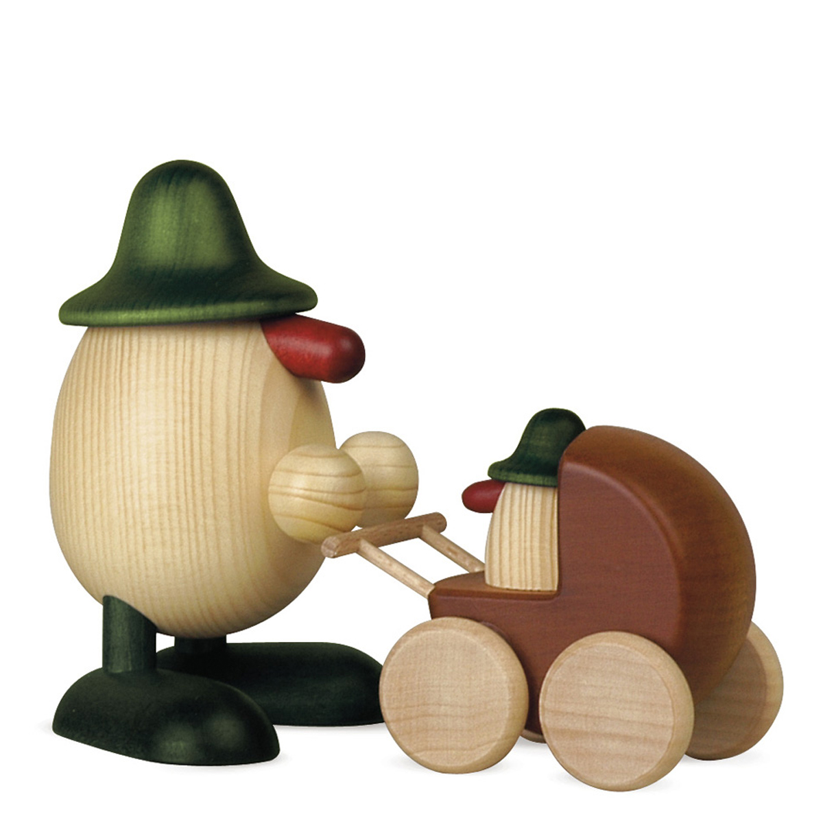 8070gruen_bk Eierkopf Rudi mit Kinderwagen, grün