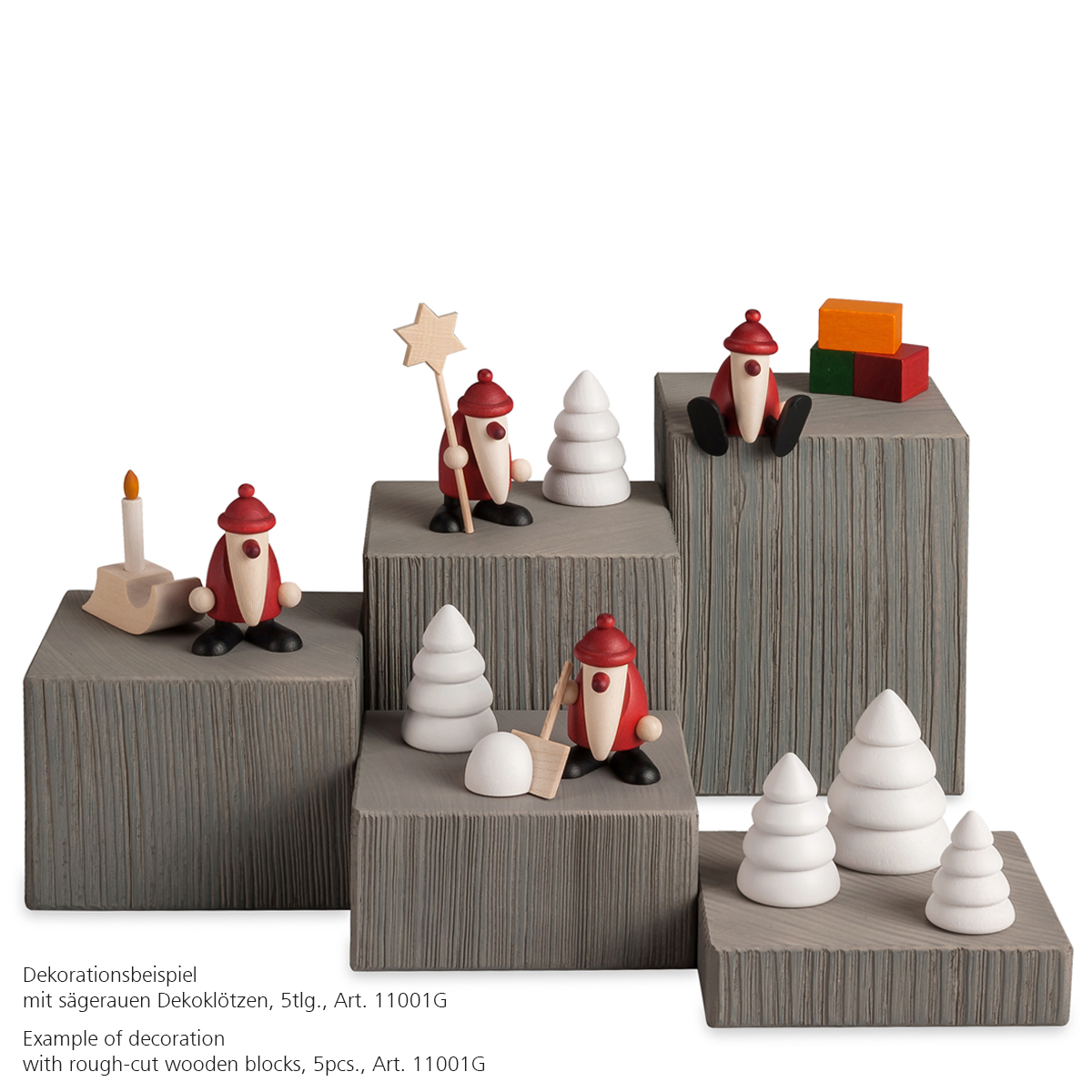 Miniaturset 4 | Weihnachtsmann mit Schneeschippe und zwei Winterbäumen
