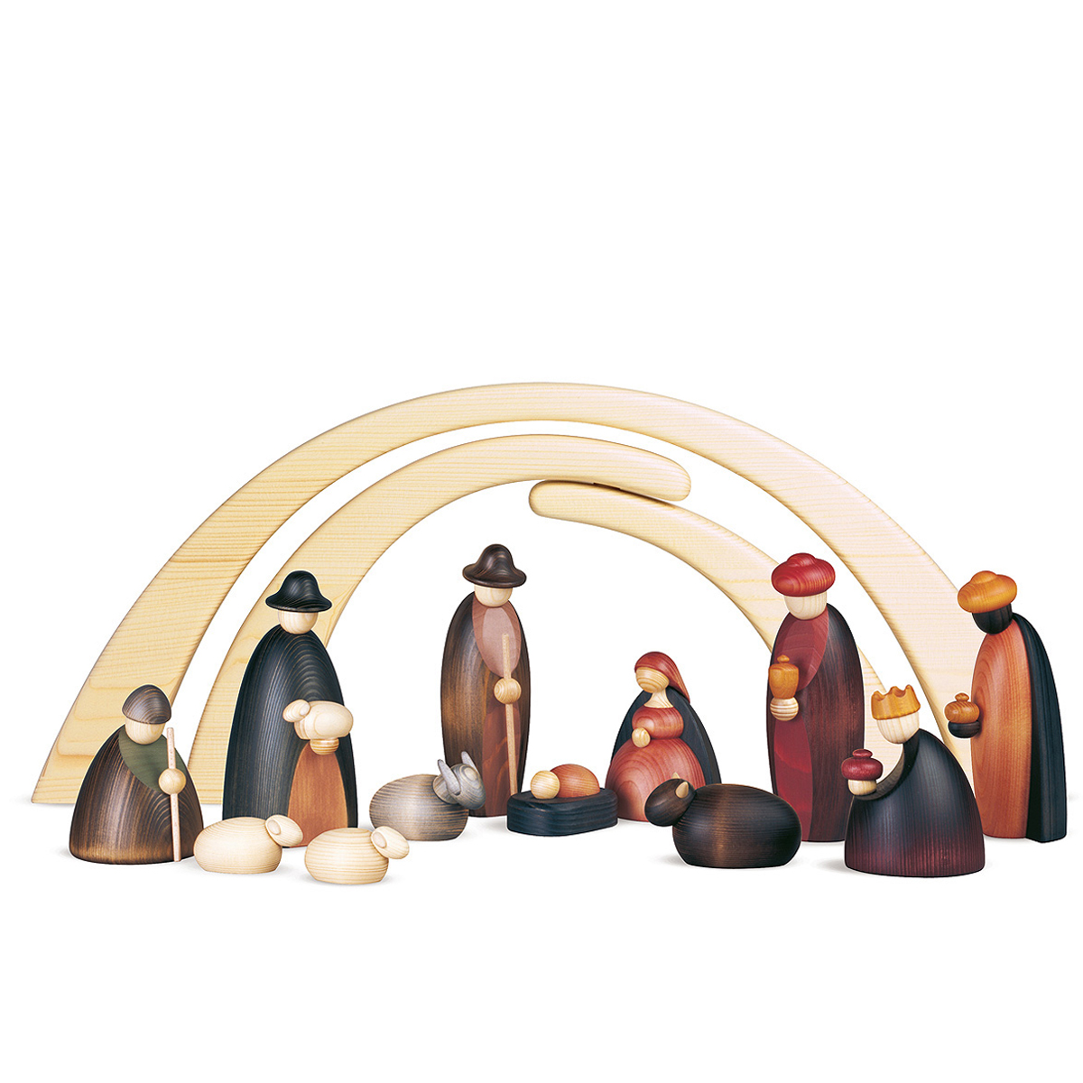 300-400_2_lb 12 Krippenfiguren mit Stall als Set, groß, farbig