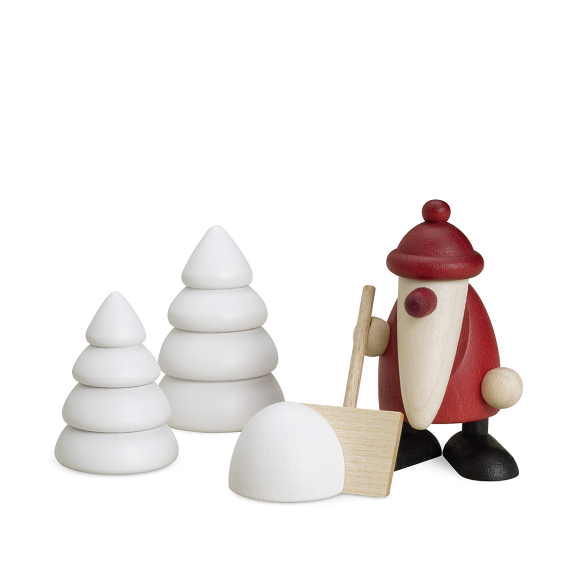 Set 4 | Santa Claus with a snow shovel and two Winter trees
