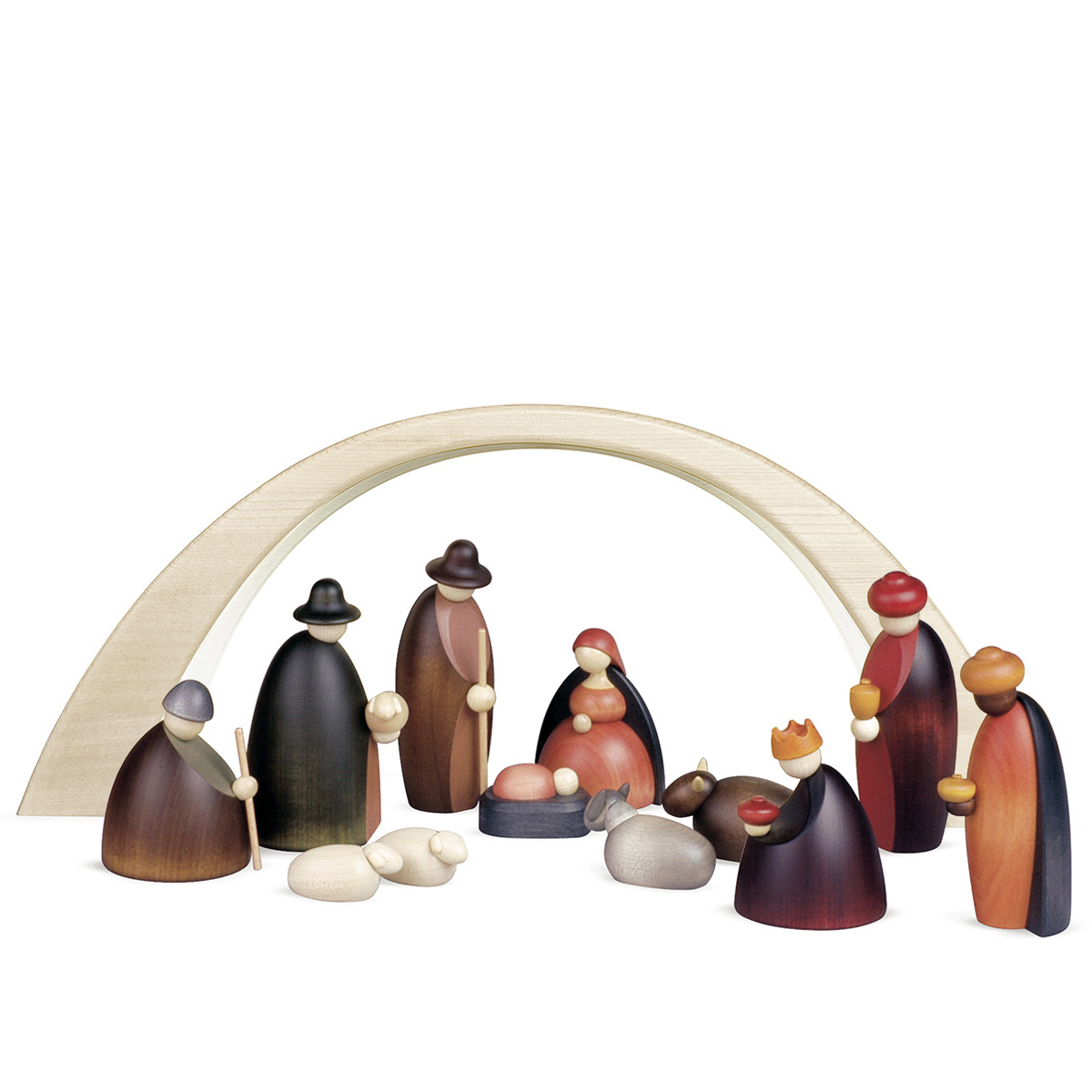Crib figures, 12-piece set, small, coloured with LED Candle Arch