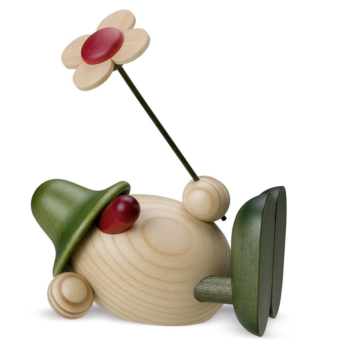 Eierkopf Oskar mit Blume liegend, grün