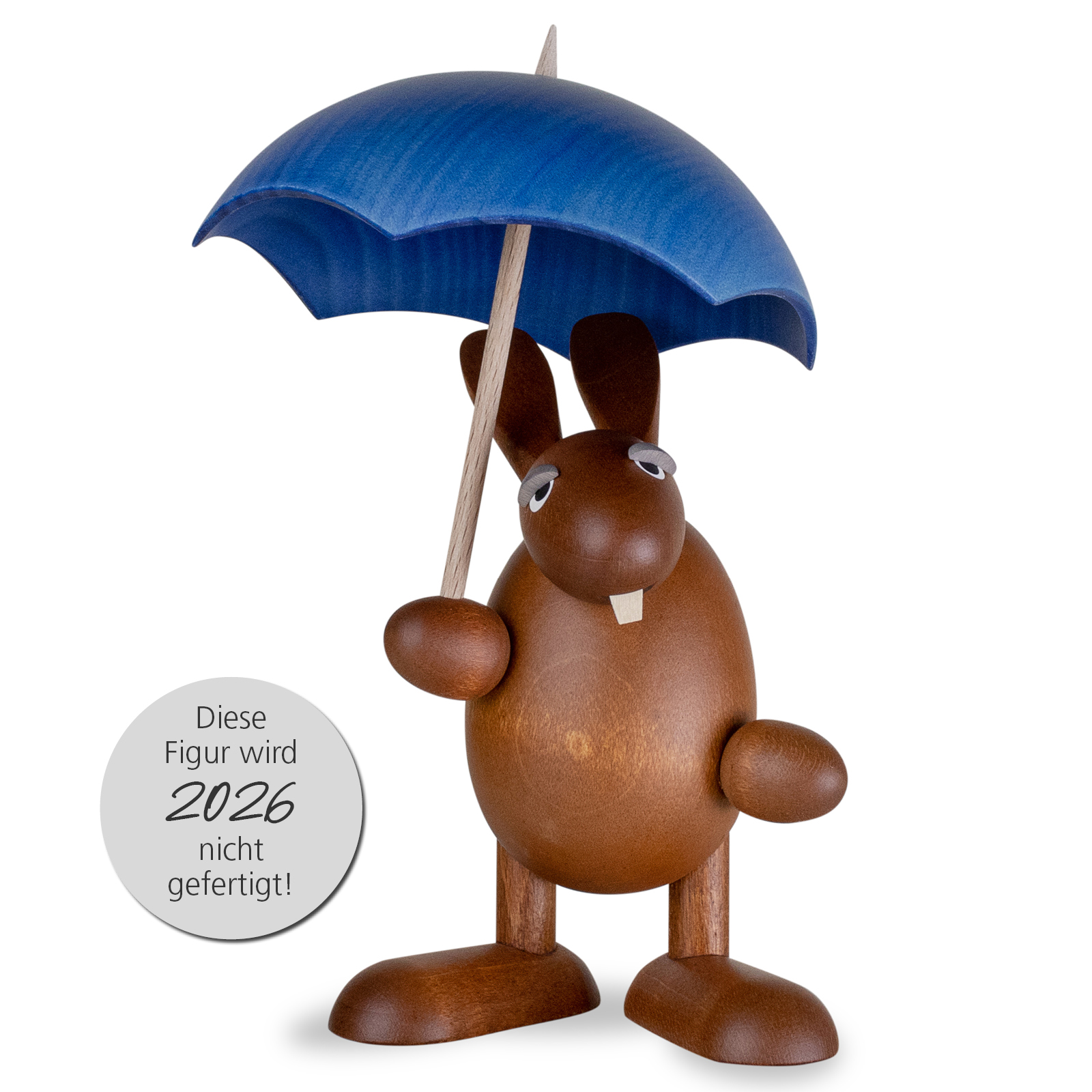 Easter Bunny holding an umbrella in blue