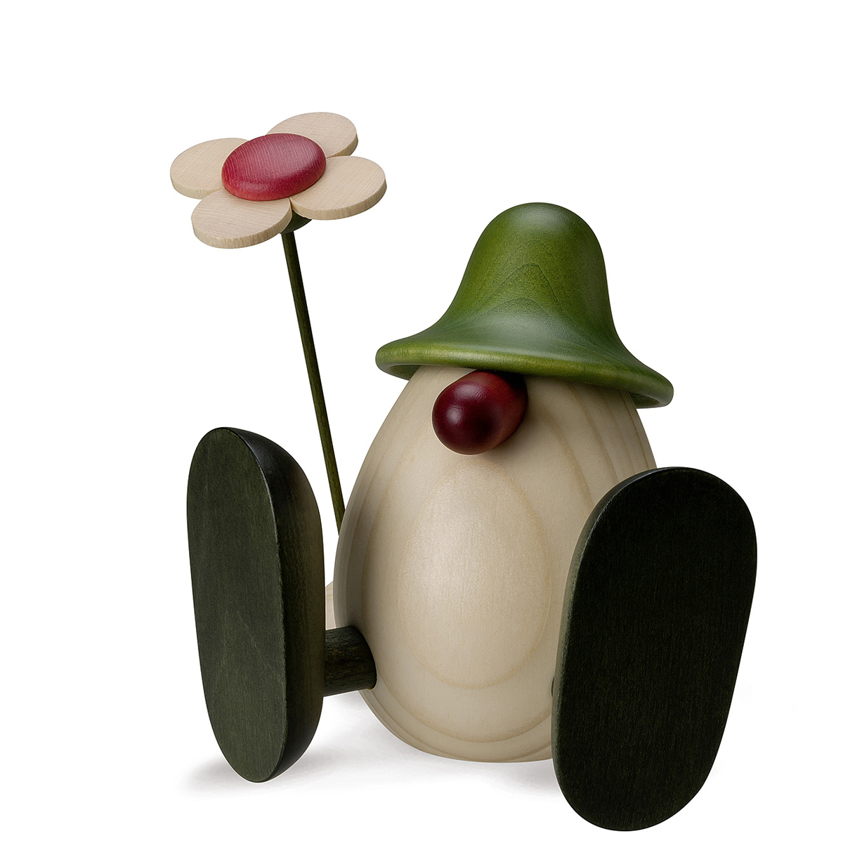810B_gru-n_lb Eierkopf Erwin mit Blume sitzend, grün