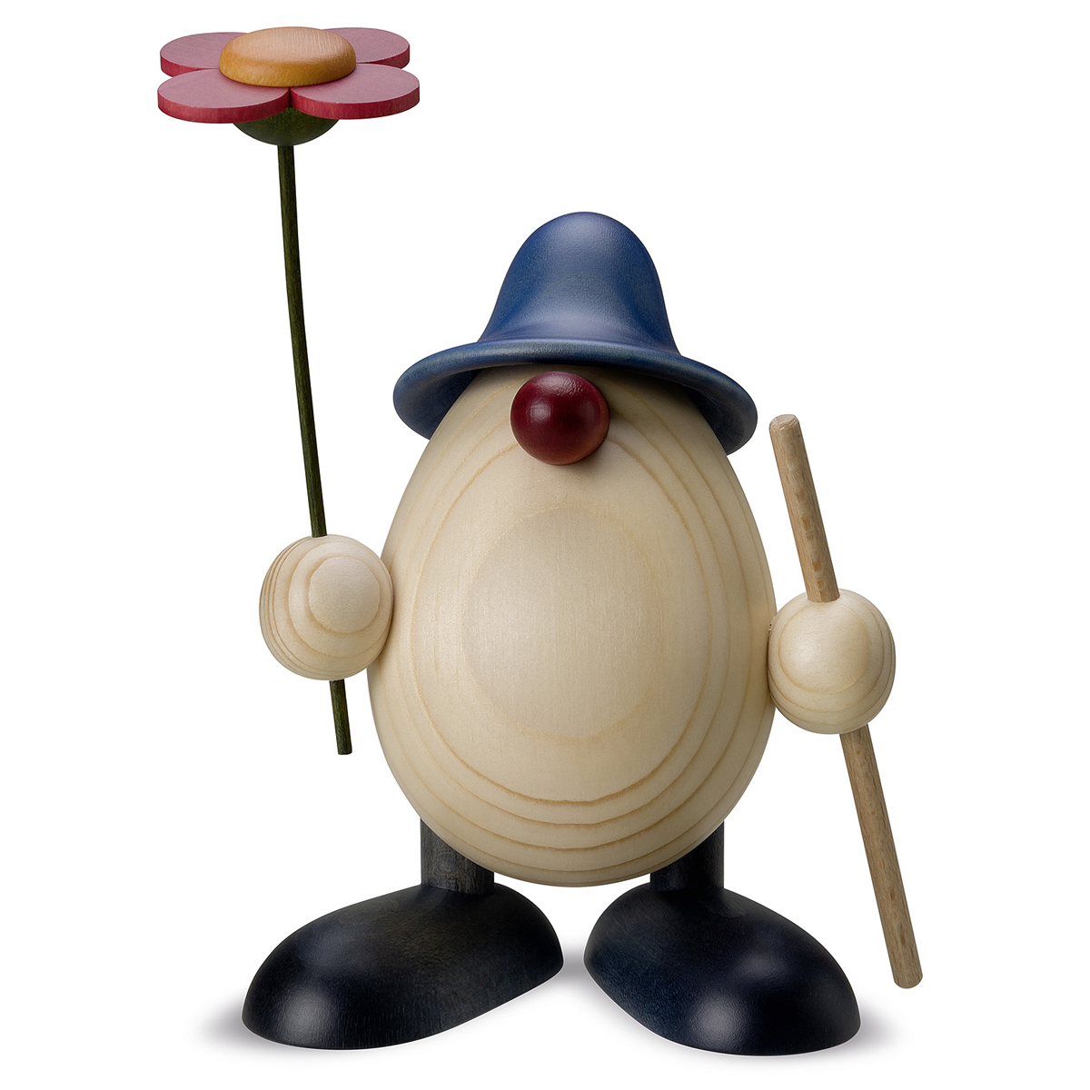 820BS_blau_lb Egghead Rudi with flower and stick, blue