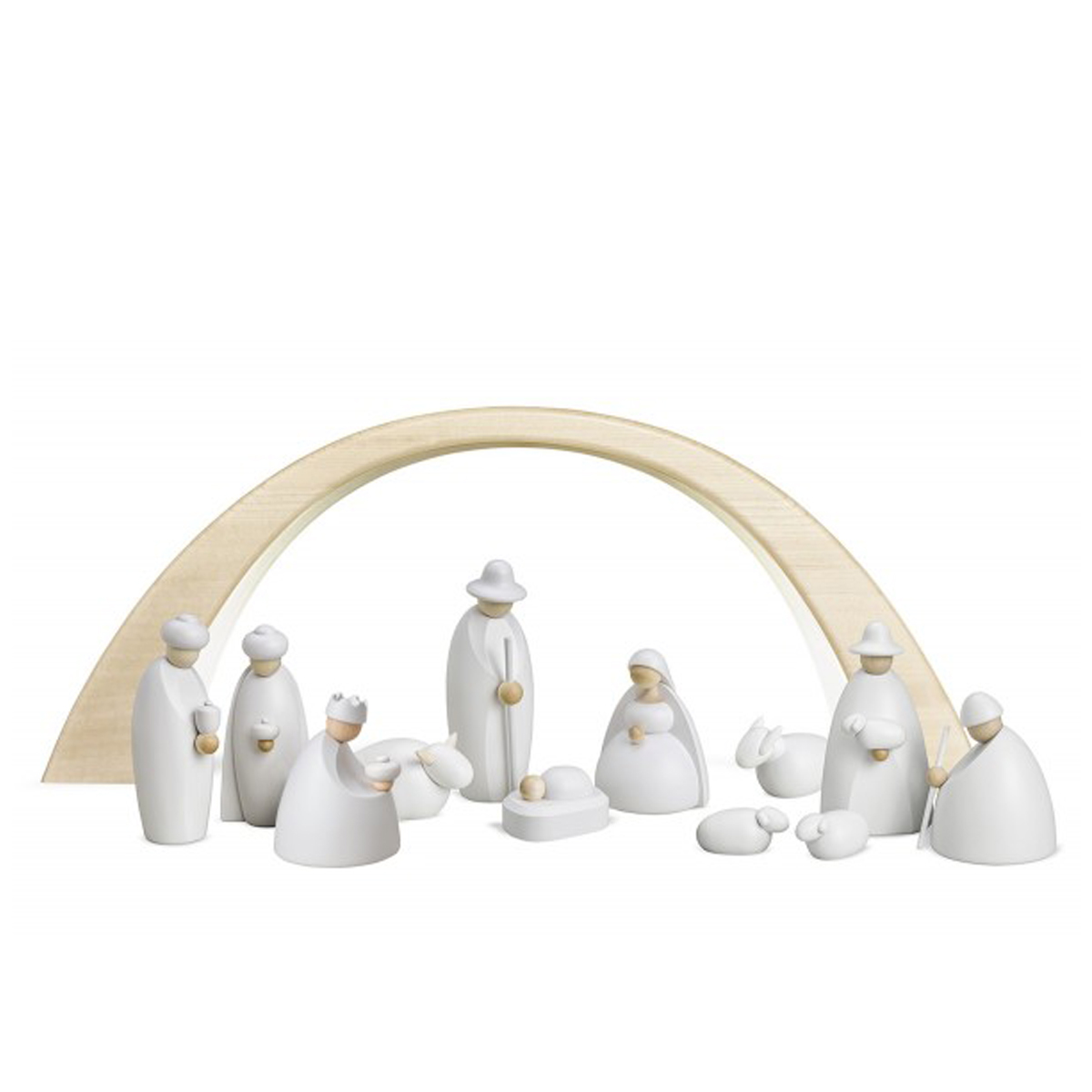 bk100w_bk8610 12 Krippenfiguren mit LED-LichtBogen als Set, klein, weiß
