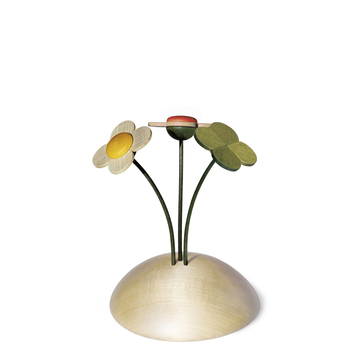 Meadow with 2 flowers and 1 shamrock, natural wood