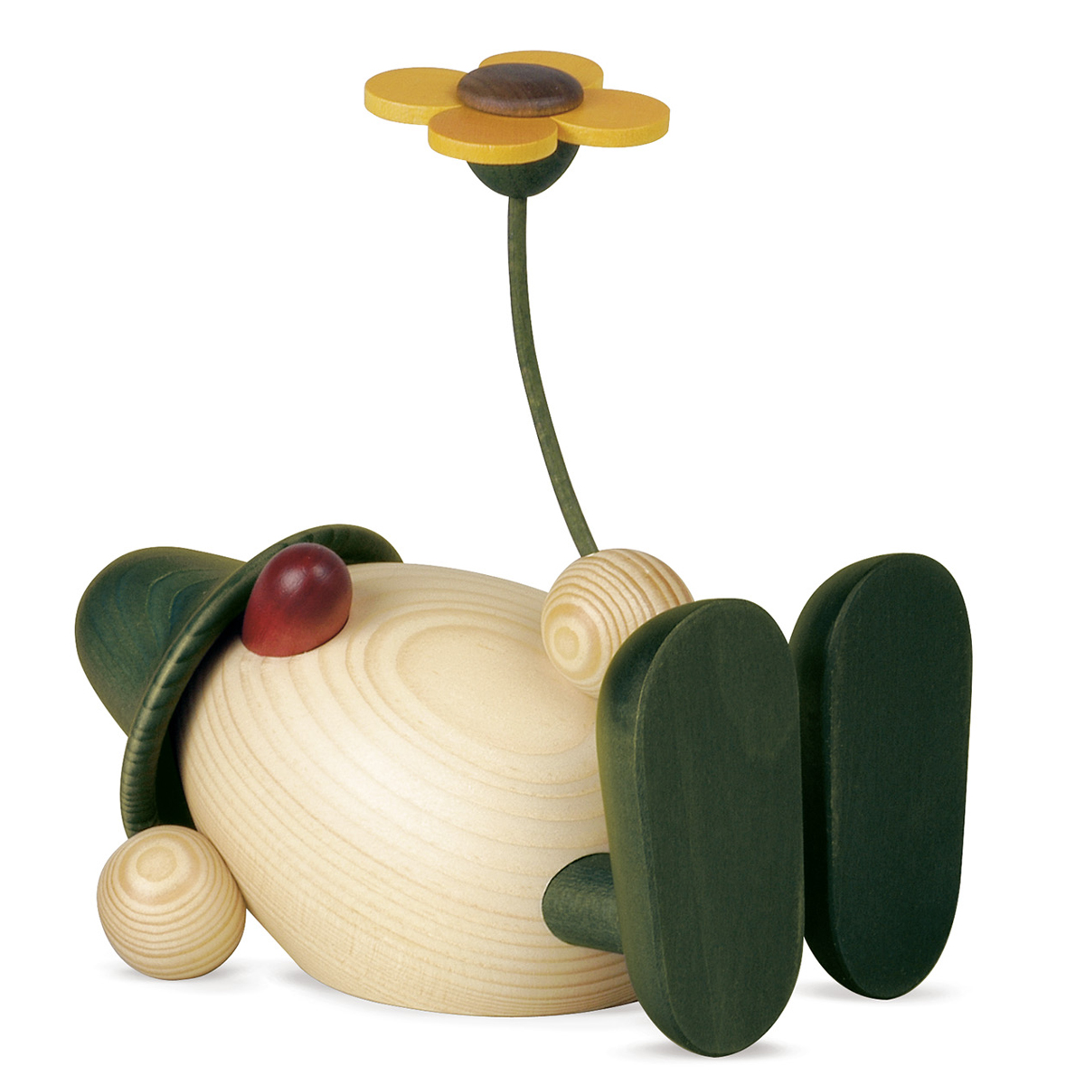 Eierkopf Vater Oskar mit Blume, liegend, grün