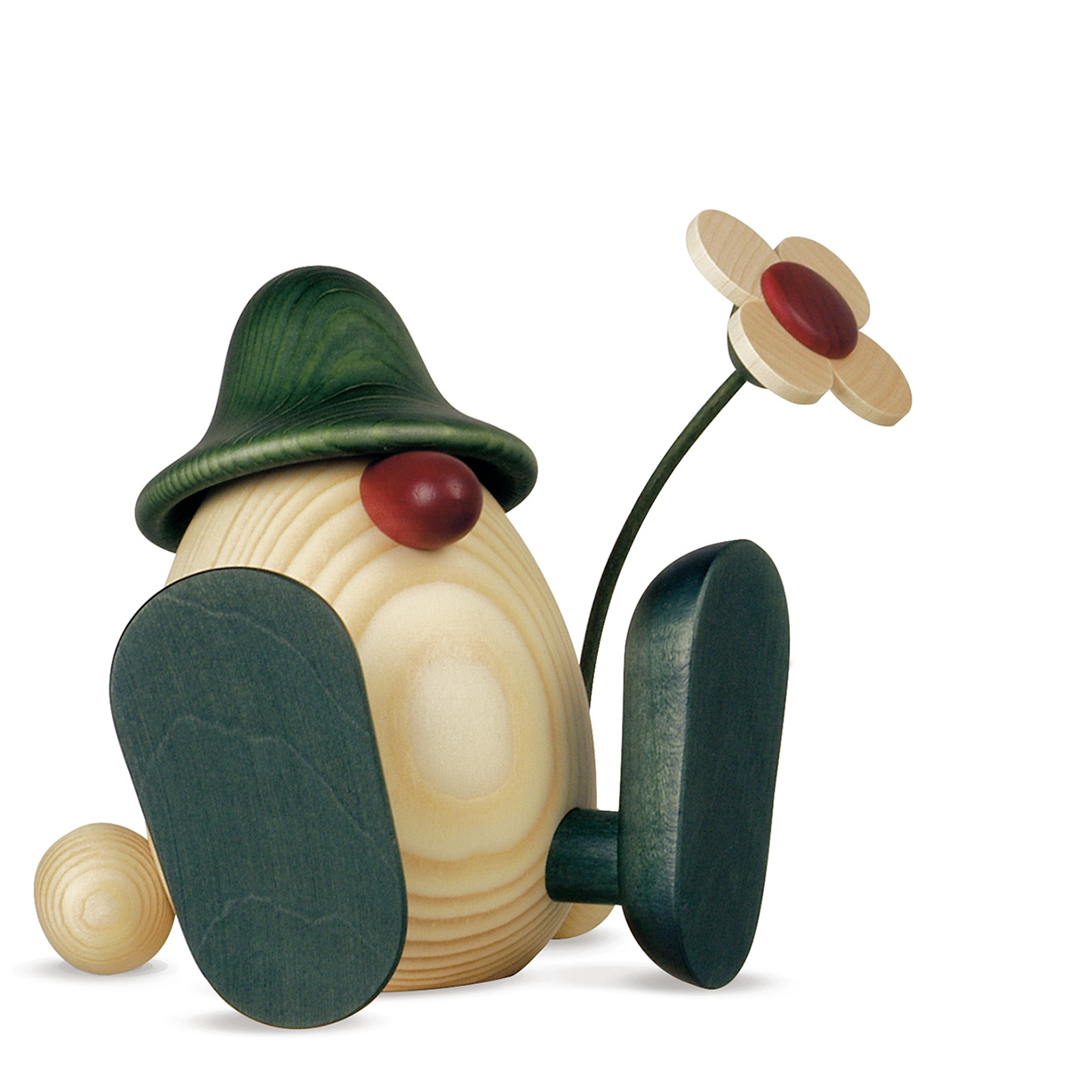 910B_gruen_lb Eierkopf Vater Erwin mit Blume, sitzend, grün
