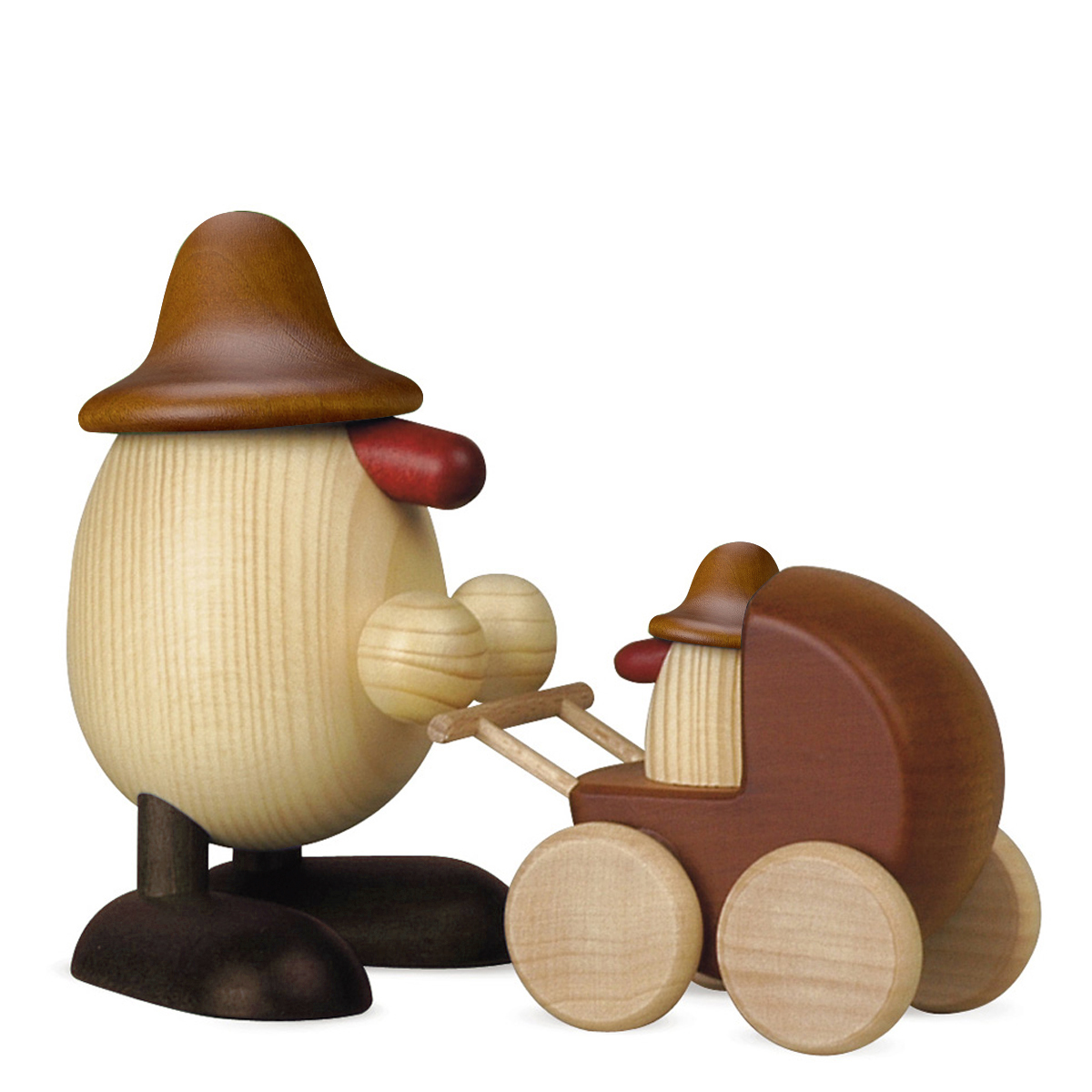 8070braun_bk Eierkopf Rudi mit Kinderwagen, braun