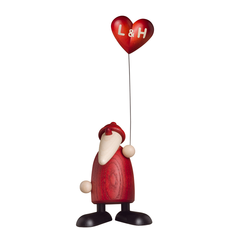 Weihnachtsmann mit Herzballon, klein, personalisiert