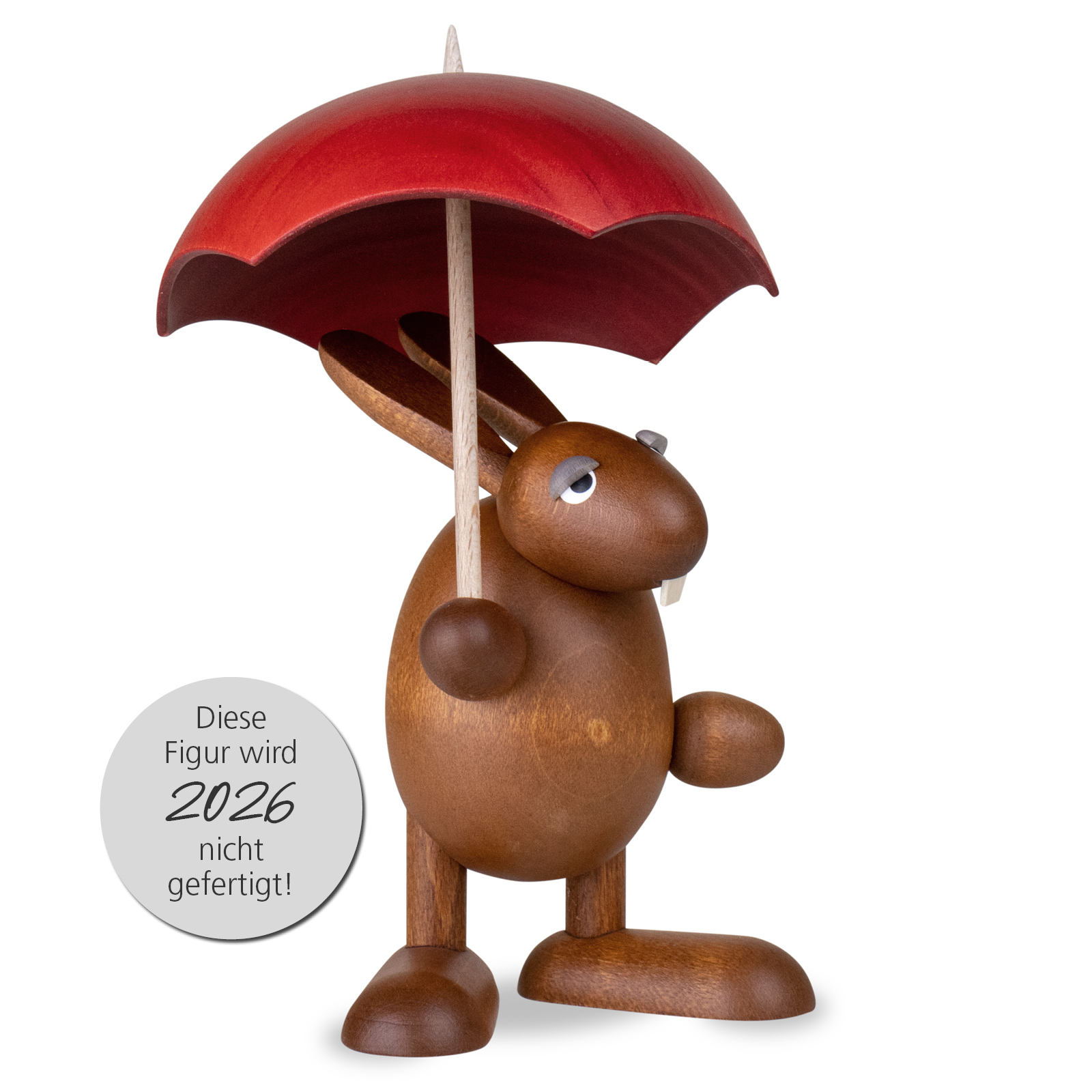 Easter Bunny holding an umbrella in red