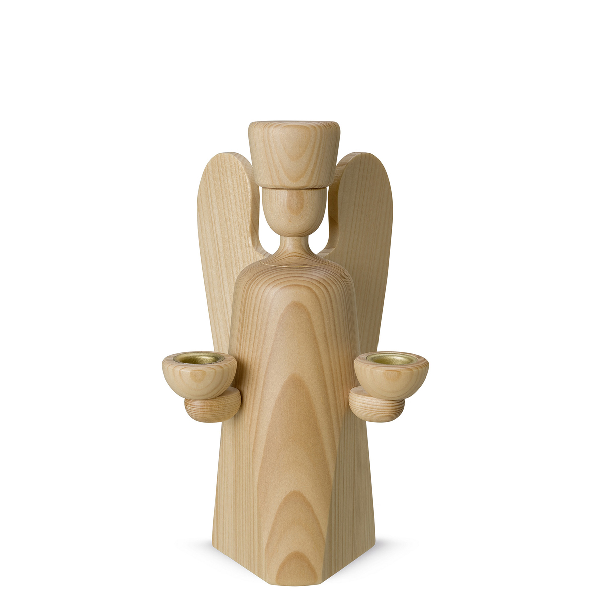 Angel candle holder, small, natural wood