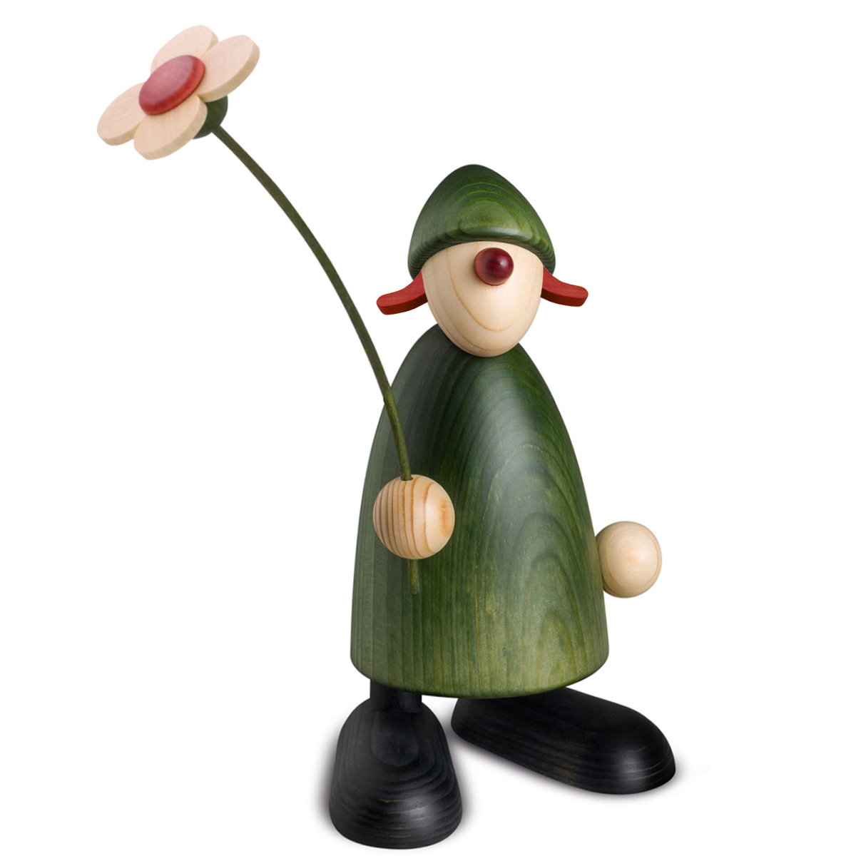 Gratulantin Susi stehend mit Blume, groß, grün Gratulantin Susi stehend mit Blume, groß, grün