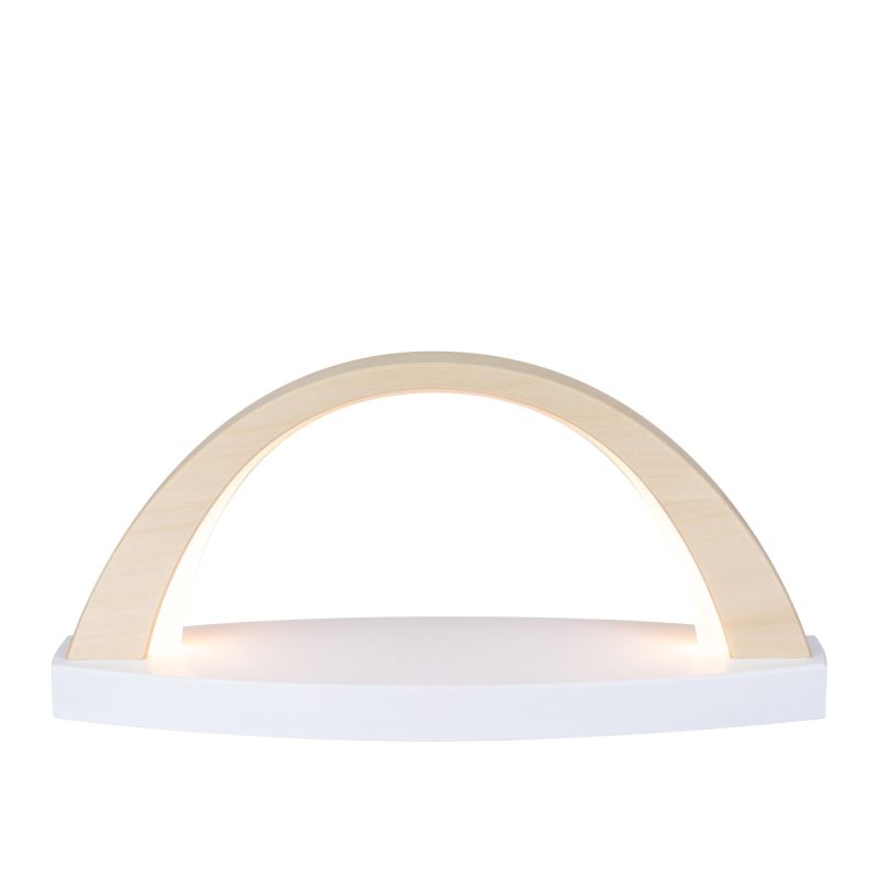 LED LichtBogen klein, Lindenholz natur, Sockel weiß